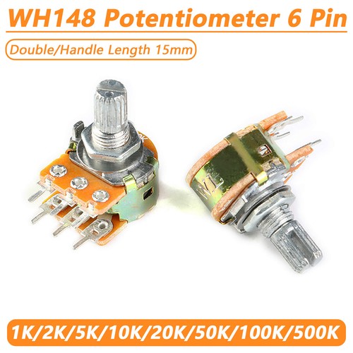 Variable Resistor Adjustable Dual Gang Linear Potentiometer 6 Pin B1K - B500K - Foto 1 di 16