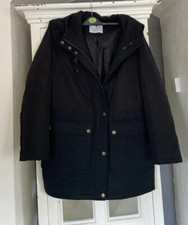 Lucky Brand Black Part Quilted Coat Winter Wool Blend Hooded Fully Lined Large