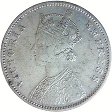 One Rupee 1877. British India. Bombay Mint. Victoria Empress. XF+ Grade.