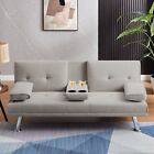 Futon Sofa Bed Convertible Couch for Living Room with 2 Cup Holders, Velvet