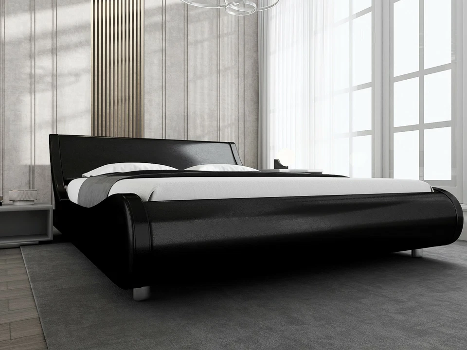 Sifurni Modern Low Profile Wave Like Queen Size Platform Bed Frame, black. - Image 2 of 4