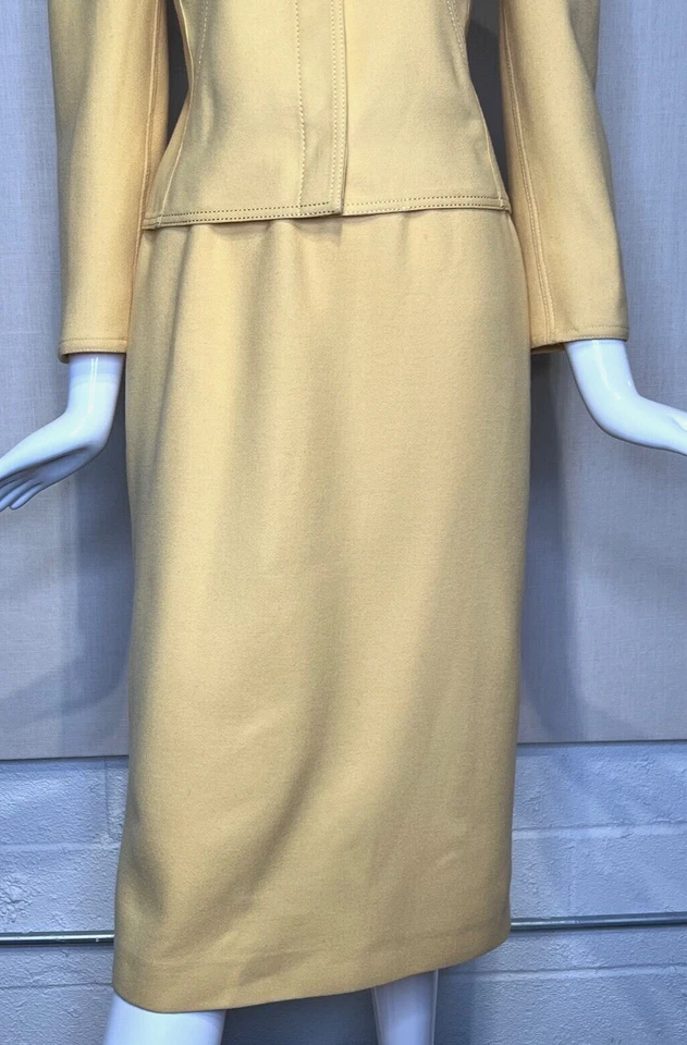 1970s Louis Feraud BUTTER YELLOW Wool Melton Midi Skirt Suit 4, Vintage Cropped - Image 4 of 4