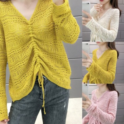 Womens Knitted Jumper Ladies Casual Pullover Sweatshirt Blouse Top