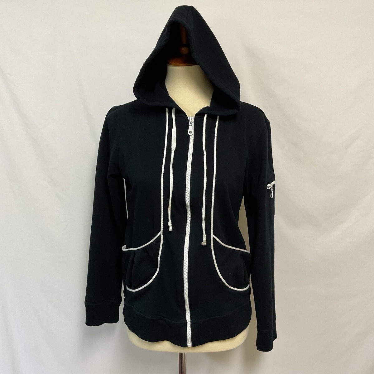 Coldwater Creek Medium Black Full Zip Hooded Light Sweatshirt