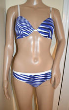 Costume da bagno bikini basso LA PERLA blu bianco a righe nuovo 32 C coppa rigida 8 UK XS set