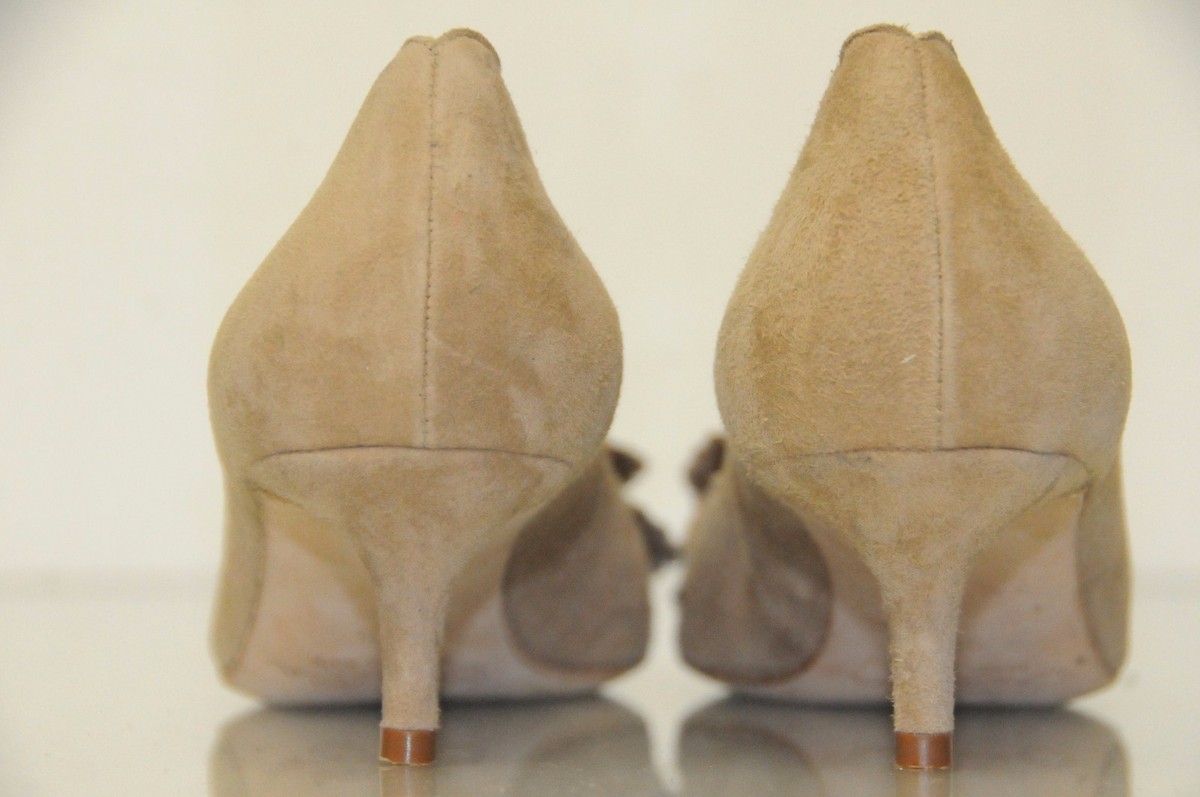 Escarpins Beige En Daim Oscar De La Renta Avec Nœud - Talon Aiguille 36.5, Neufs !