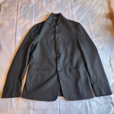 ZARA Women s Black Button-Front Blazer Jacket Collared Lined Pockets Size L