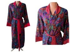 Vtg Victorias Secret Gold Label Paisley Long Robe Pink Satin Trim Fringe Glam S