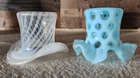 Antique FENTON Blue Opalescent Coin Dot Ruffled Top Hat & White Swirl Top Hat(2)