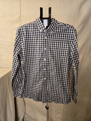 Tommy Hilfiger Men's Button Down Stretch Plaid Shirt Large Navy White
