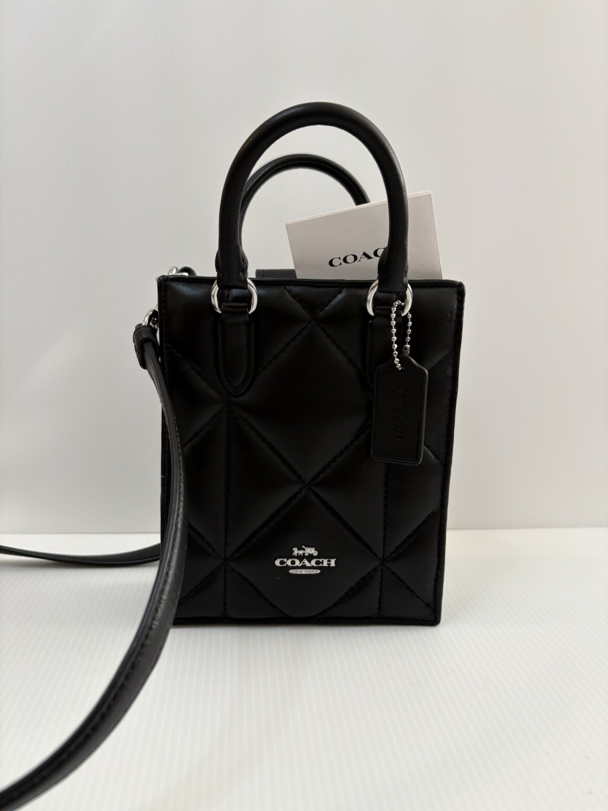 Coach North South Mini Tote With Puffy Diamond Quilting Black Leather CJ580