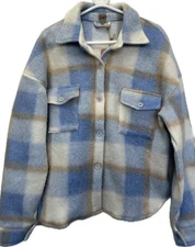 NEW Mantaray Blue Wool Blend Check Shacket Shirt Jacket Size 18