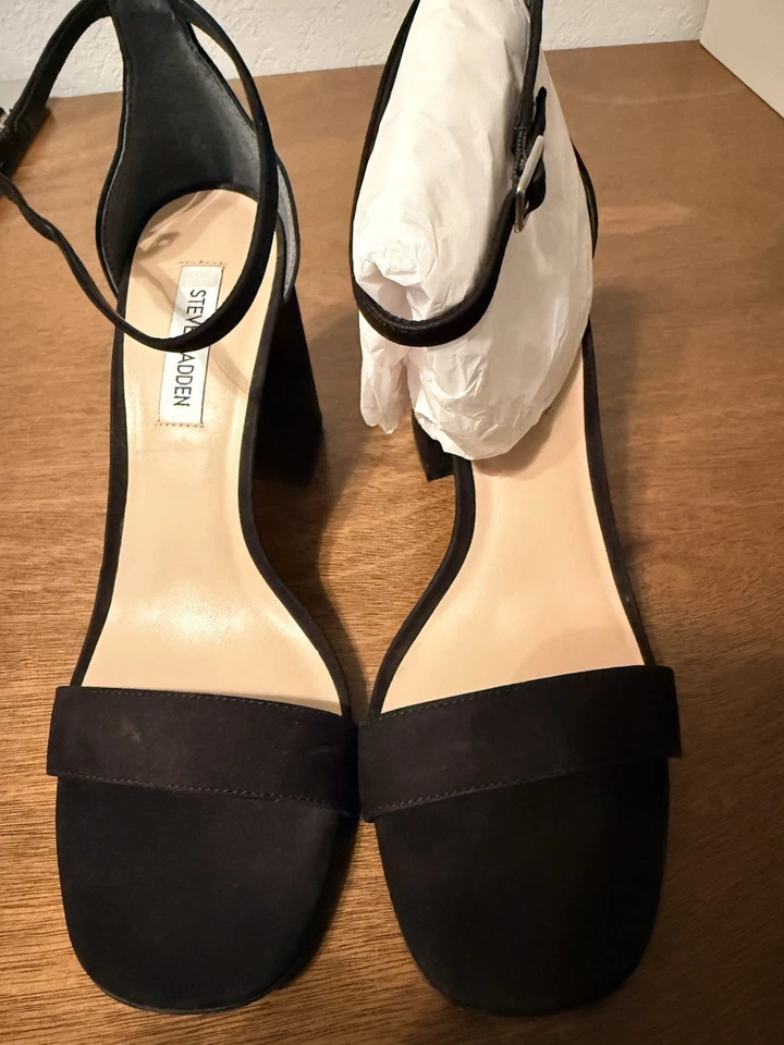 Steve Madden Dillion Block Heel Sandals 10 M Black Suede Leather new in box - Image 2 of 4