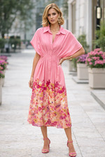 Badgley Mischka Pink Floral Hem Shirt Dress Sz 4 NWT