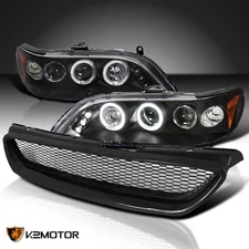 Fits 1998-2002 Honda Accord 2Dr Black LED Halo Projector Headlights+Mesh Grille