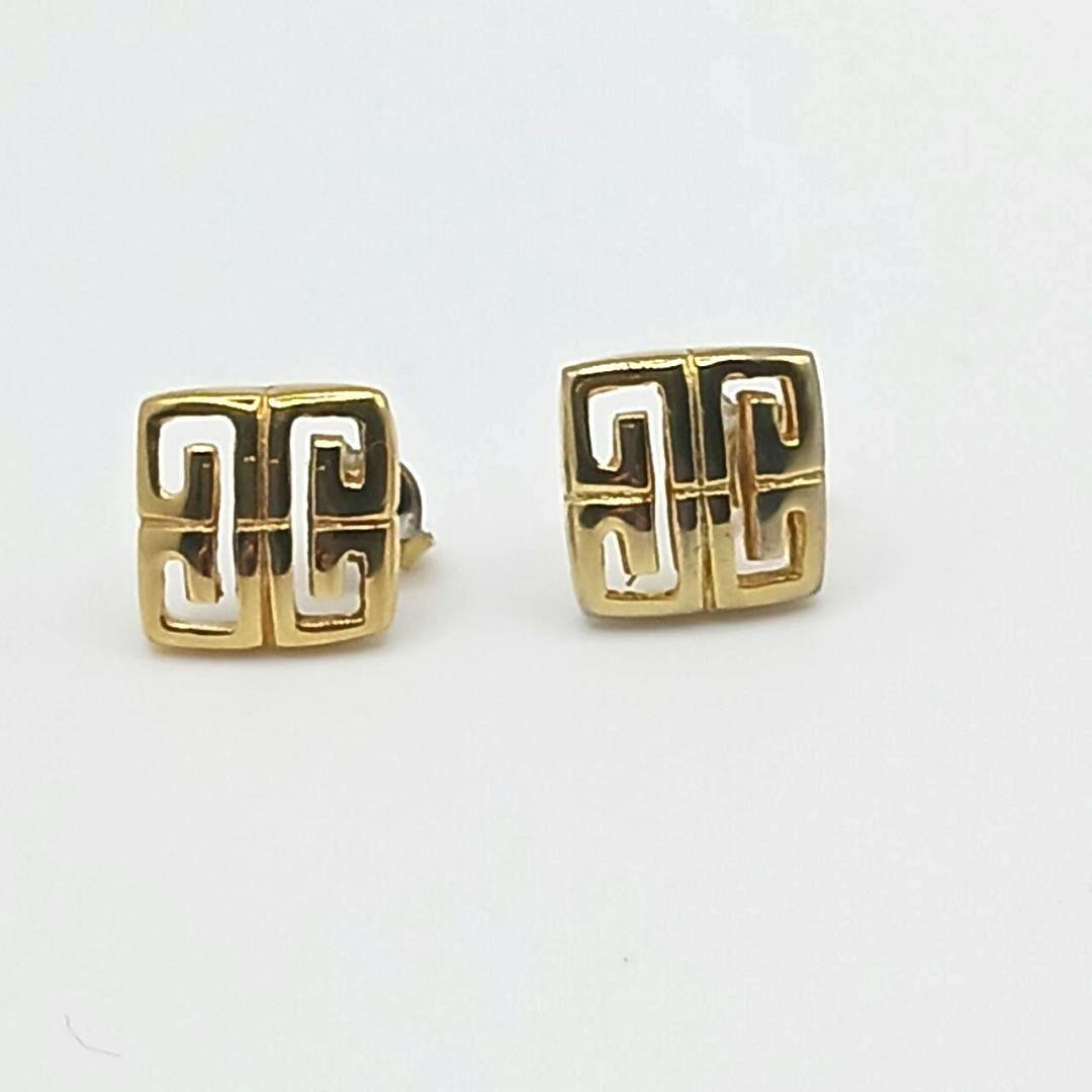 GIVENCHY 4G Logo Earrings Gold 1cm Vintage Japan Jewelry Accessory Goldtone thumbnail 2