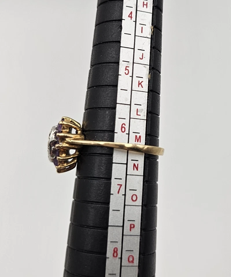 Anillo vintage hecho a mano de oro amarillo macizo diamante natural y amítico en forma de corazón Foto 3 de 4