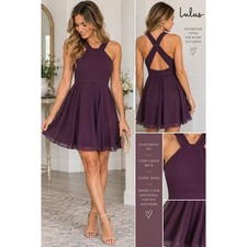 Lulus Purple Strappy Criss Cross Back A-Line Mini Dress M