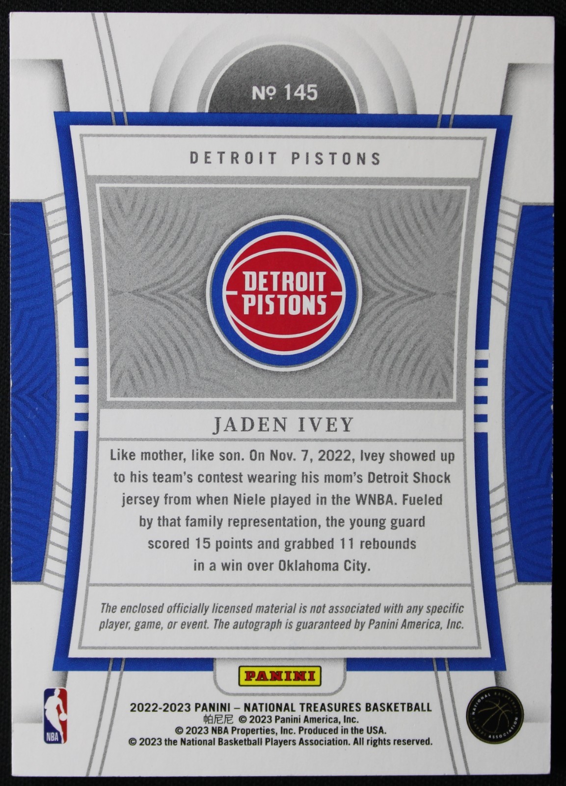 Jaden Ivey 2022-23 National Treasures Rookie Patch Auto RPA 24/24 #145 view 2