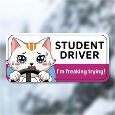 7.6x3.6 Student Driver Magnet Funny - Adorable Crying Cat Design: Please Be Pati