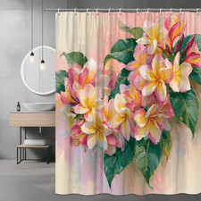 Floral Shower Curtain Pink Yellow Tropical Leaves Art