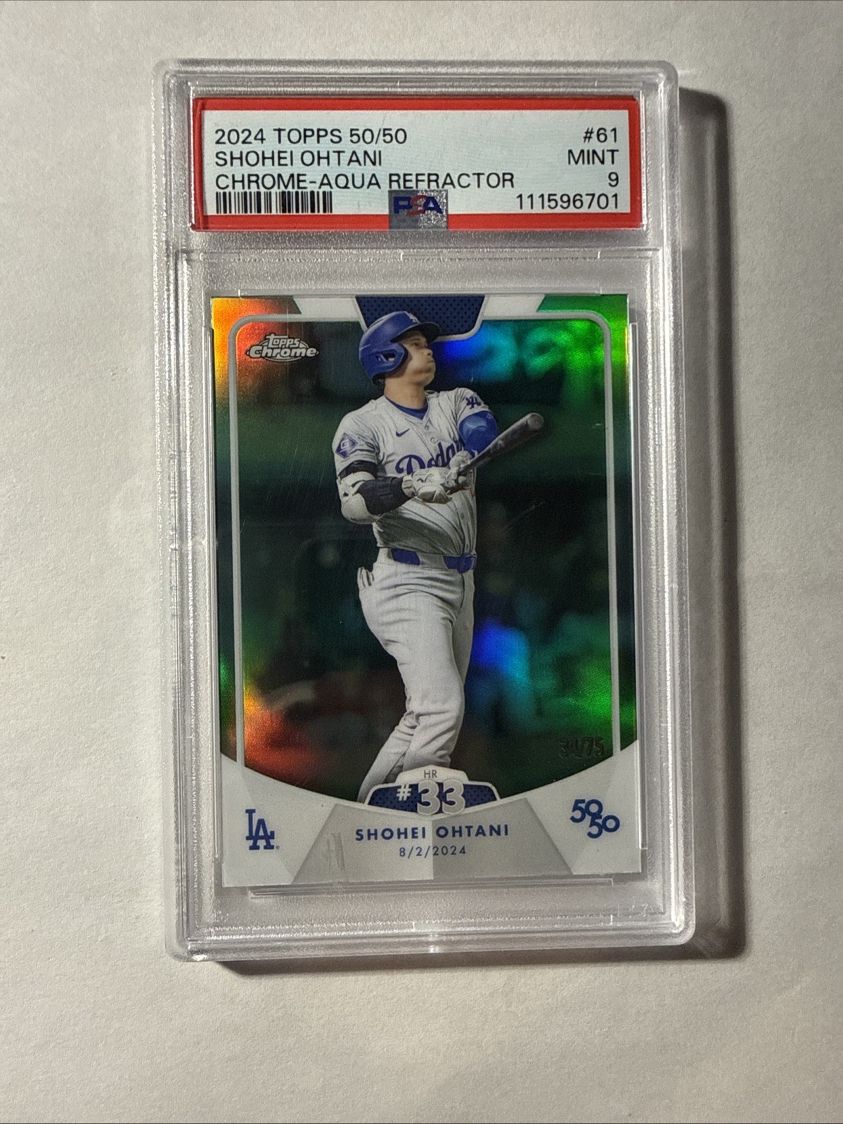 2024 Topps 50/50: Shohei Ohtani - PSA 9 Shohei Ohtani #61 Aqua Refractor /75 view 1