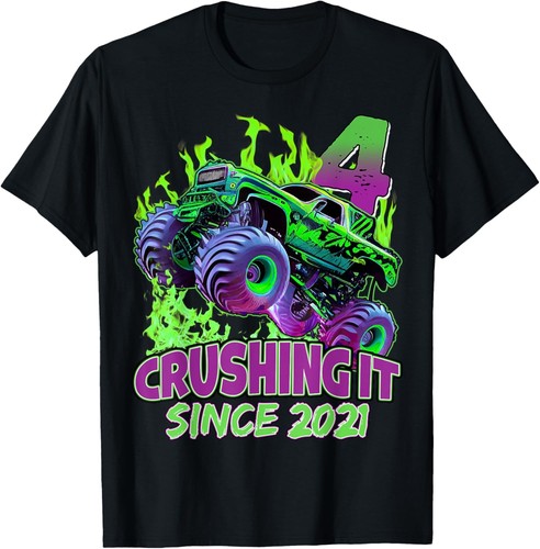Birthday Monster Truck 4 year Old Boys 4th Party Born 2021 T-Shirt Hoodie