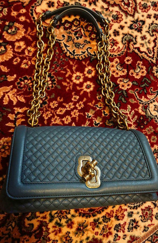 BOTTEGA VENETA Quilted Lambskin Chain Shoulder Bag Teal Blue Flap Authentic