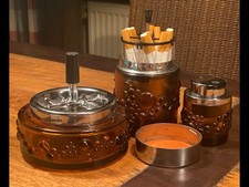 Raucherset Erhard & Söhne Schleuderascher Tischfeuerzeug  60er  Bernsteinfarben