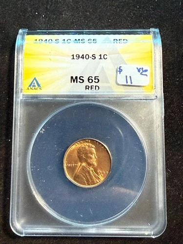 1940 S LINCOLN WHEAT CENT ANACS MS 65 RED 195