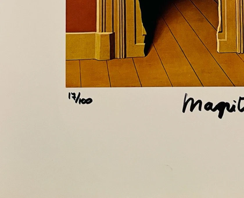 Impresión original firmada a mano por René Magritte con certificado de autenticidad y +$3.500 USD de valoración Foto 3 de 4