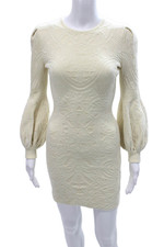 Alexander McQueen Women Ivory Wool Bodycon Short Dress Long Sleeve Size XS