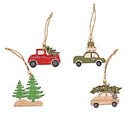 4 PCS Christmas Tree Decorations Wooden Hanging Ornament Rustic Ornaments