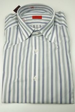 Isaia Purple White Silver Striped Long Sleeve Cotton Dress Shirt 15.5/39 NEW