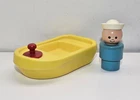 Fisher Price Vintage Little People Big People Barge Bath Toy Boat And Man 1974