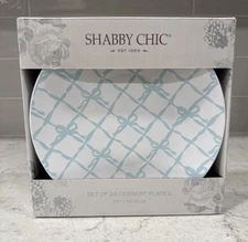 Set 24 Blue Bows 7.5” Salad Dessert Plates Coquette Disposable Shabby Chic Boxed
