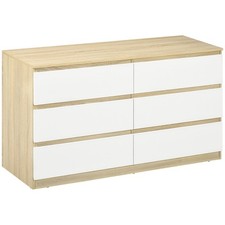 HOMCOM Cassettiera 6 Cassetti Moderna in Legno 135x48x77cm Bianco e Colore Legno