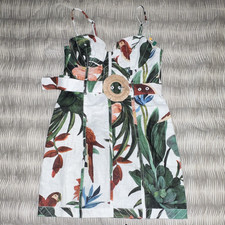 Farm Rio Size S Midnight Macaw Floral Mini Dress Belted Sweetheart Zip