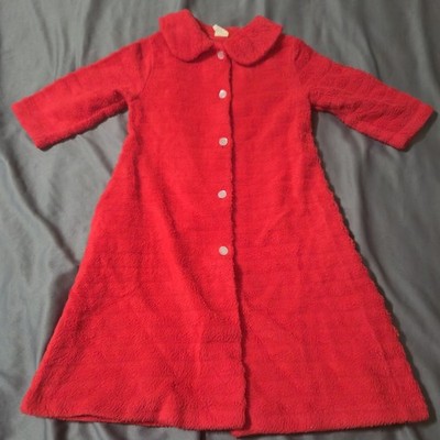 Vintage Sears Toddlers Long Coat/robe Size 2-3 Sherpa Red Flame Resistant Light