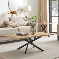 Leonardo Black/Oak Top Modern Coffee Table With Black Legs