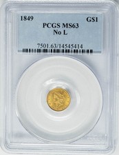 1849 $ Gold Liberty Dollar No L MS63 PCGS 950831-19