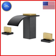 Sumerain 8 Widespread Bathroom Faucet 3 Hole Waterfall Basin Faucet Black And