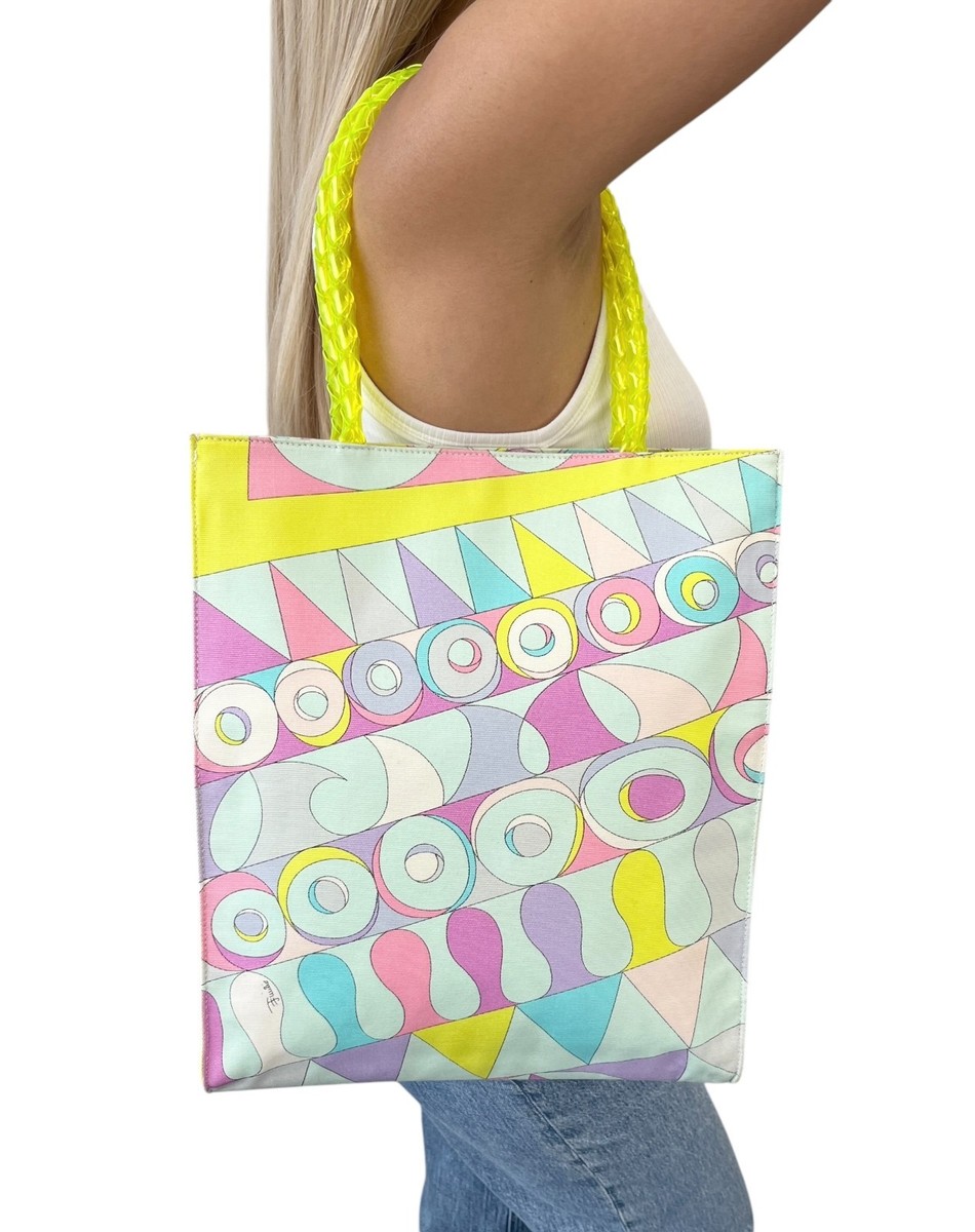 EMILIO PUCCI Vintage Logo Geometric Multicolor Printed Canvas