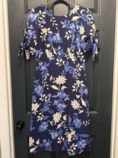 Vince Camuto Blue Floral Puff-Sleeve Midi Dress - Excellent Condition Size 4