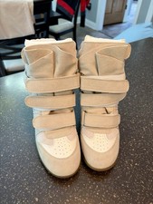 Isabel Marant Style Wedge Sneakers Size 37 Beige Suede Hidden Wedge