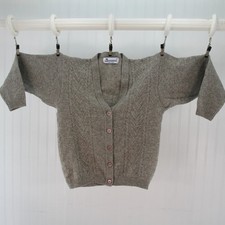 Vintage Bonanza Grey Lambs Wool Cable Knit Sweater Cardigan Medium