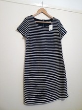 George Navy White Scallop frill Stripe Dress Size 14 Azuk Marino shift BNWT