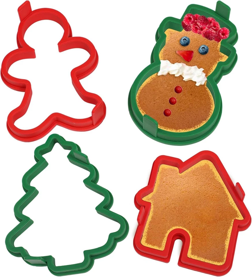 Moldes de silicona para panqueques Navidad muñeco de nieve árbol casa pan de jengibre hombre paquete de 4 Foto 3 de 4