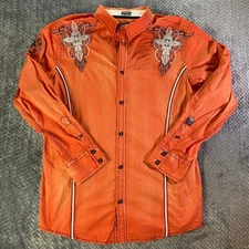 The Buckle Roar Signature Mens Long Sleeve Embellished Button Up Shirt Size L