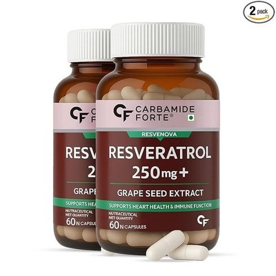 Resveratrol Capsules with Grape Seed Extract For Max Absorption (Pack of 2)